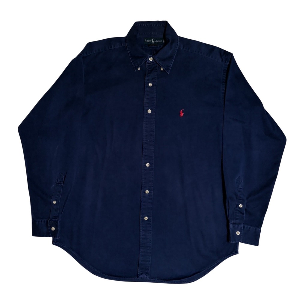 Vintage Ralph Lauren Blake Shirt Mens Size M Long Sleeve Button Down Blue Logo